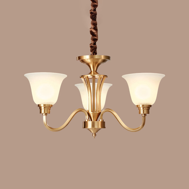 Flared Stairs Ceiling Chandelier Antique Frosted Glass Brass Pendant Lighting Fixture