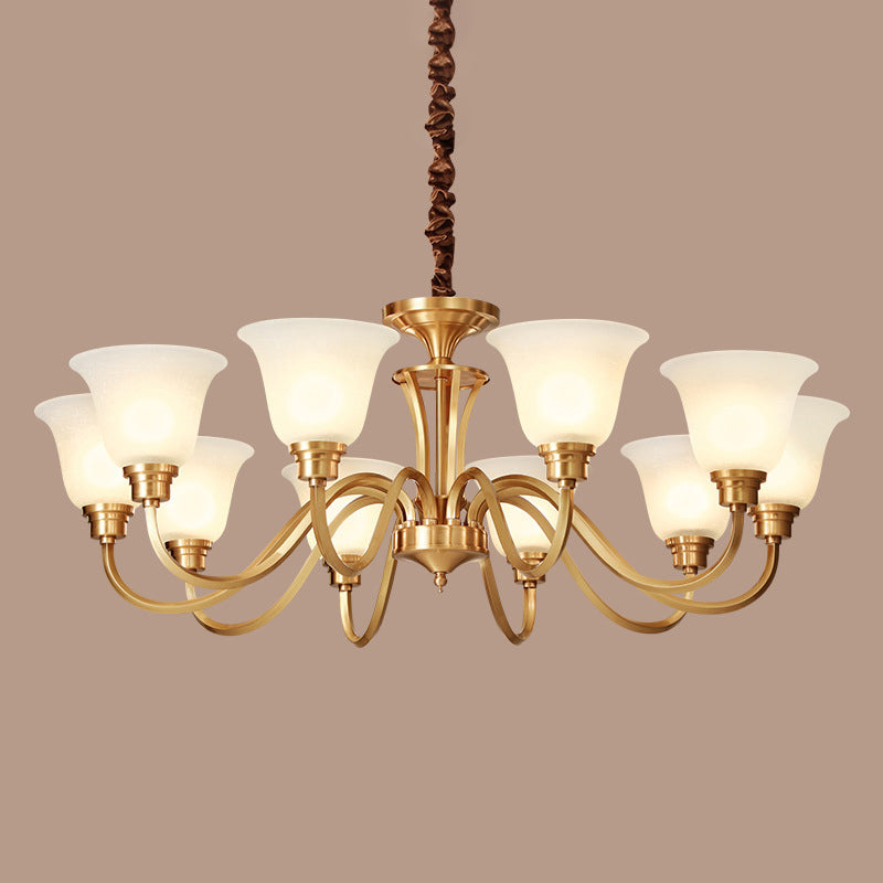 Flared Stairs Ceiling Chandelier Antique Frosted Glass Brass Pendant Lighting Fixture