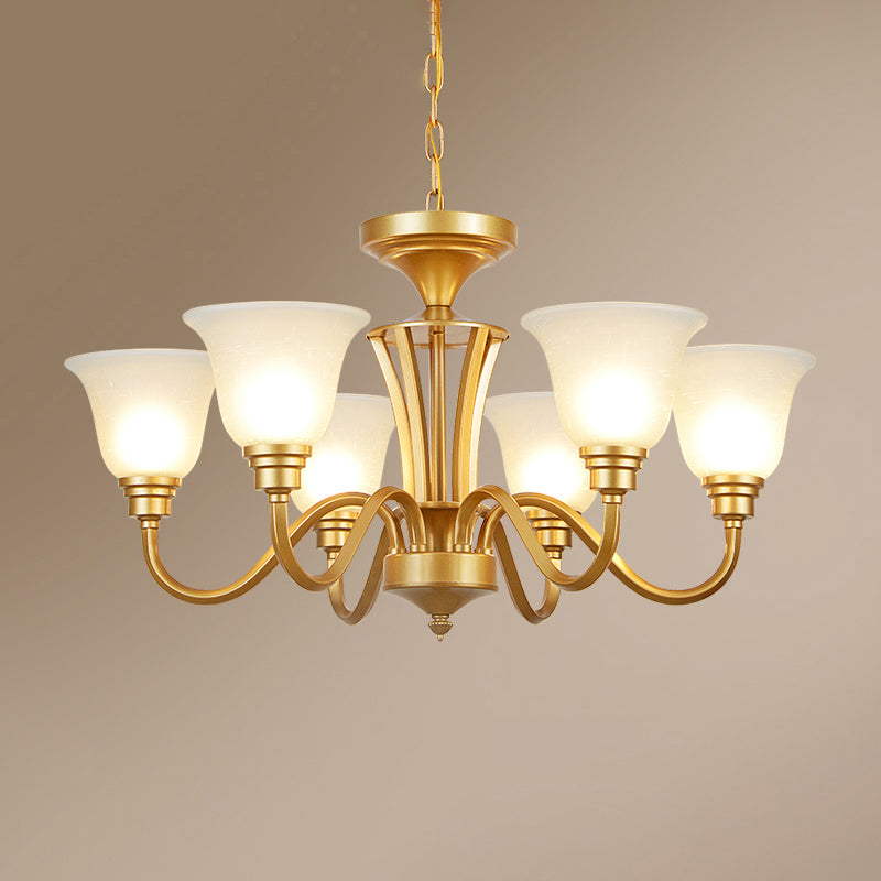 Golden Hanging Chandelier Traditional Frosted Glass Flared Ceiling Light for Living Room