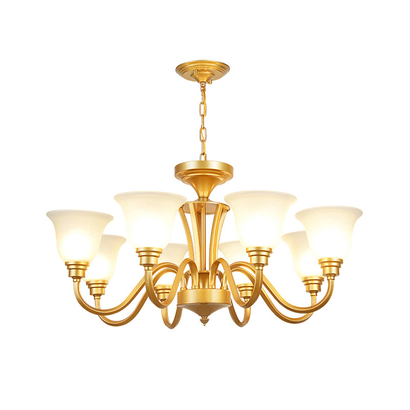 Golden Hanging Chandelier Traditional Frosted Glass Flared Ceiling Light for Living Room