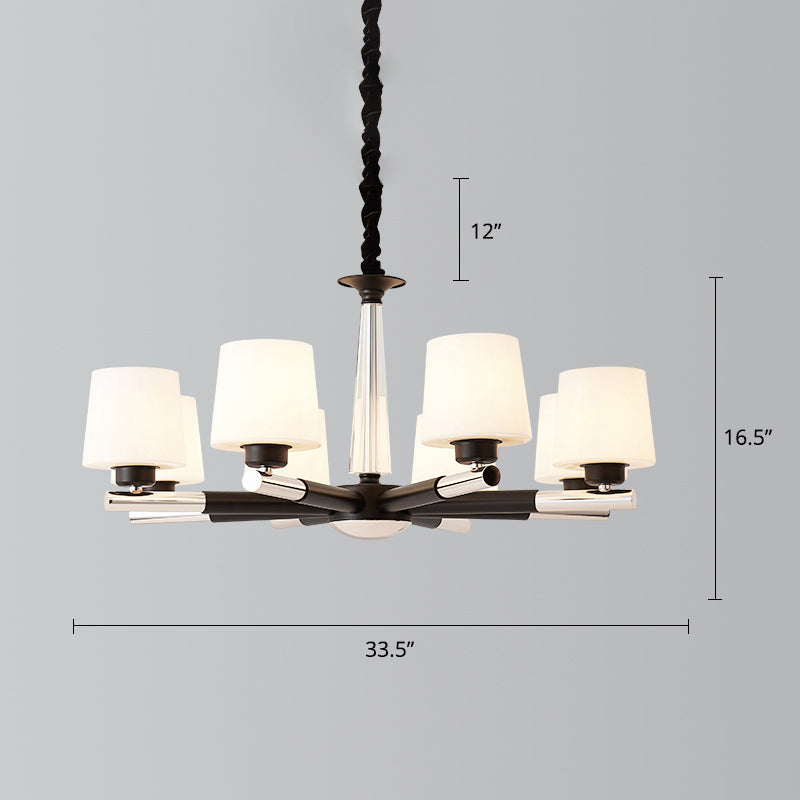 Tapered Frosted White Opal Glass Chandelier Simplicity Living Room Suspension Light in Black