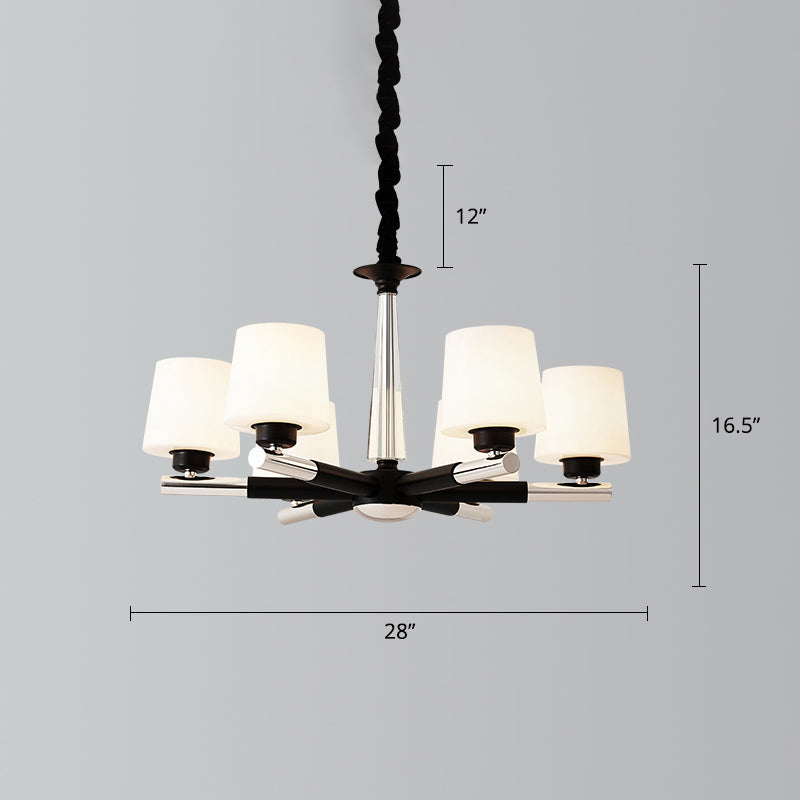 Tapered Frosted White Opal Glass Chandelier Simplicity Living Room Suspension Light in Black