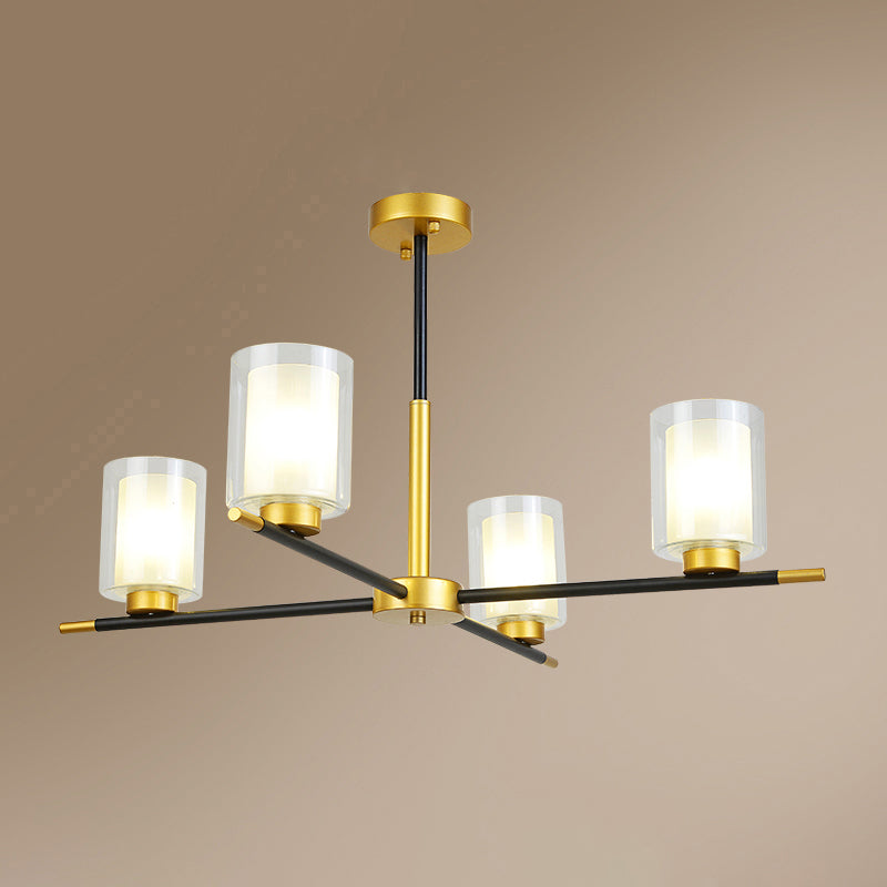Klarer und gefrosteter Zylinderhängellampenminimalist Esszimmer Kronleuchter in Schwarzmarke