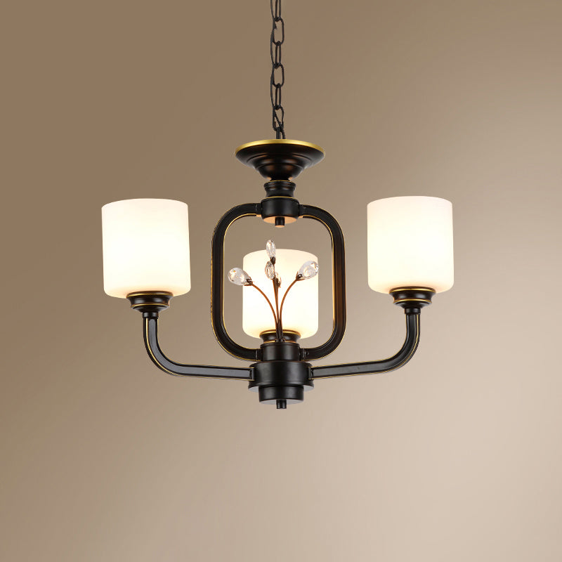 Cylinder Living Room Hanging Pendant Light Vintage Style Milky Glass Chandelier Lamp