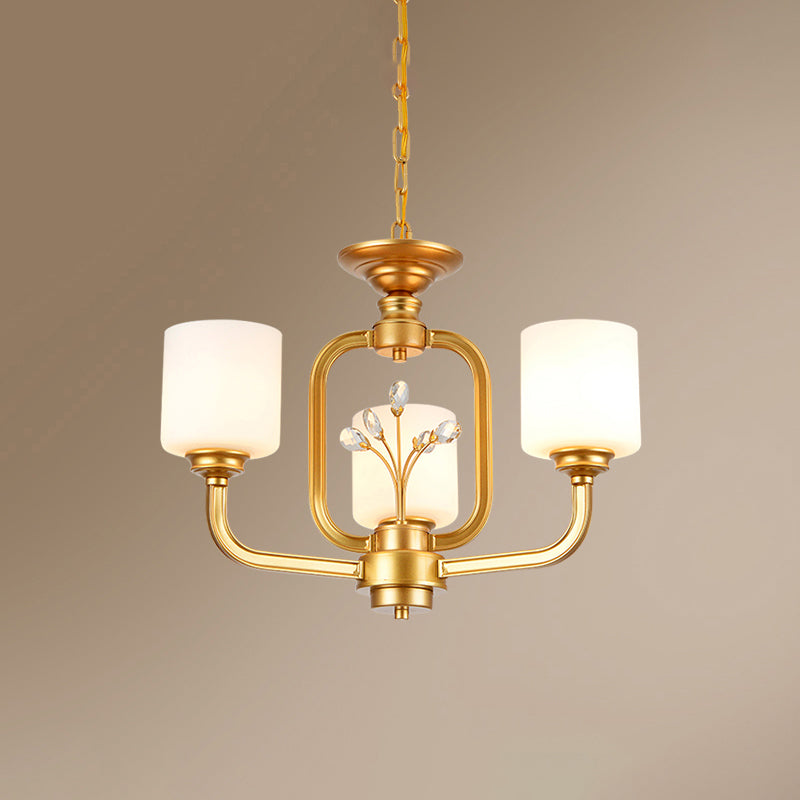 Cylinder Living Room Hanging Pendant Light Vintage Style Milky Glass Chandelier Lamp