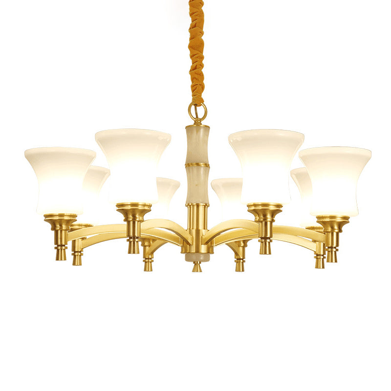 Traditional Flare Chandelier Lighting Fixture Opal Frosted Glass Pendant Lamp for Bedroom