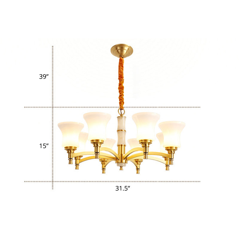 Traditional Flare Chandelier Lighting Fixture Opal Frosted Glass Pendant Lamp for Bedroom