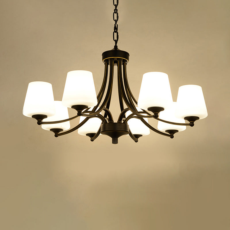 Cone Shade Milk Glass Chandelier Lamp Traditional Dining Room Ceiling Hang Light