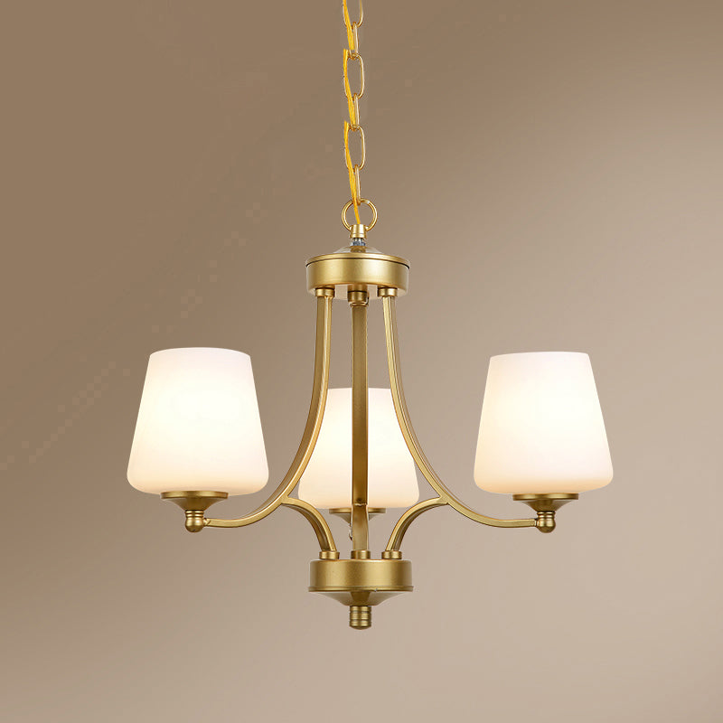 Cone Shade Milk Glass Chandelier Lamp Traditional Dining Room Ceiling Hang Light