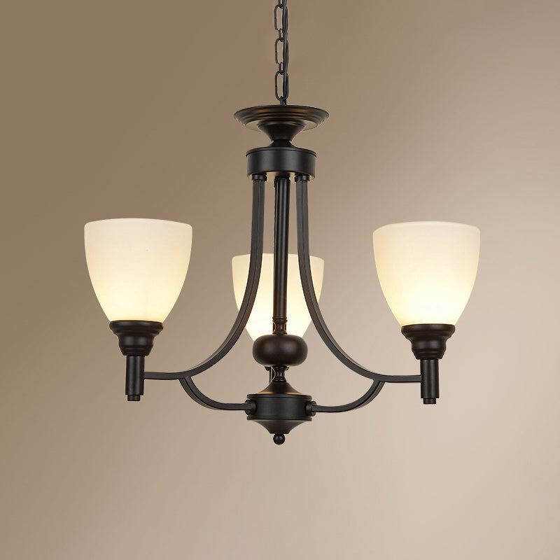 Black Ceiling Pendant Light Vintage White Glass Bell Shaped Chandelier for Dining Room