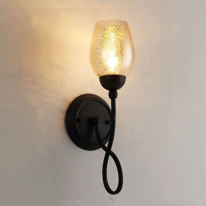 1/2-Bulb Hand-Blown Glass Wall Light Traditional Black Bowl Shade Dining Room Sconce Light