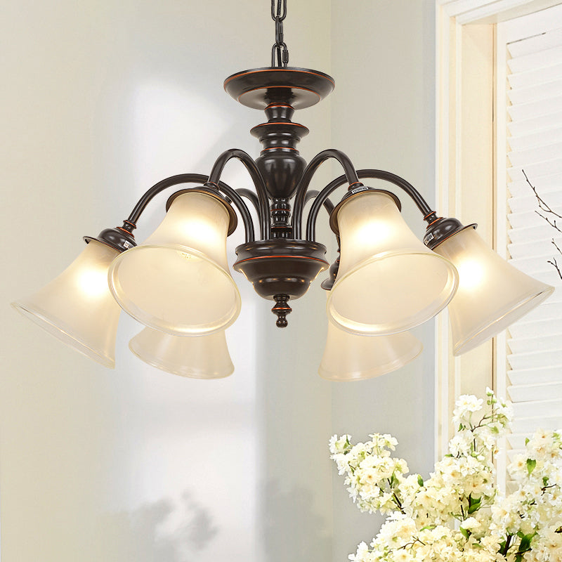 Flare Restaurant Chandelier Lighting Country Frosted Glass Black Hanging Ceiling Light