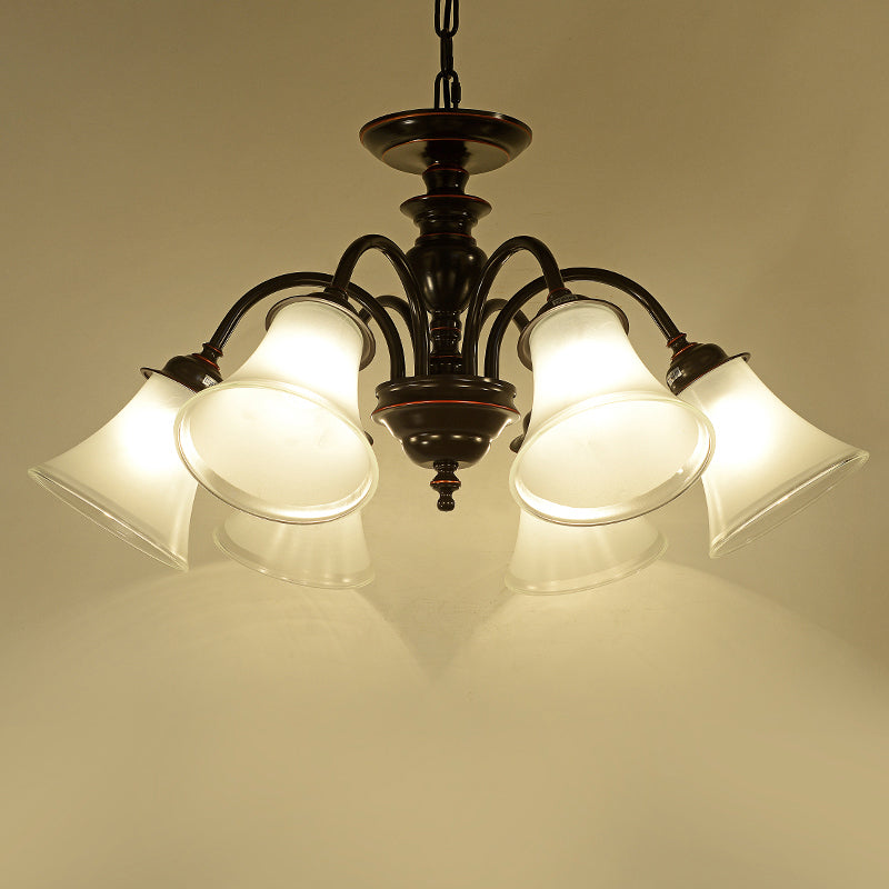 Flare Restaurant Chandelier Lighting Country Frosted Glass Black Hanging Ceiling Light