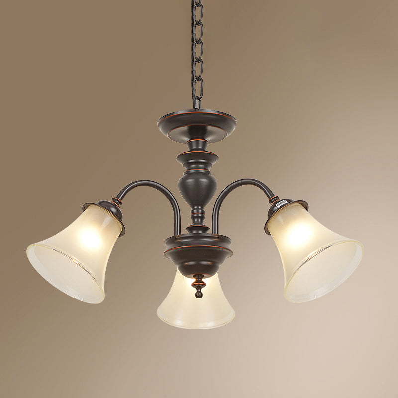 Flare Restaurant Chandelier Lighting Country Frosted Glass Black Hanging Ceiling Light