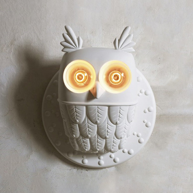 Resin Owl Shaped Wall Lamp Fixture Cartoon 2-Light White Wall Mount Lighting for Aisle