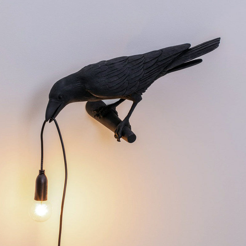 Raven Shaped Wall Sconce Lamp Artistic Resin 1 Head Wall Lighting Ideas with Exposed Bulb Design