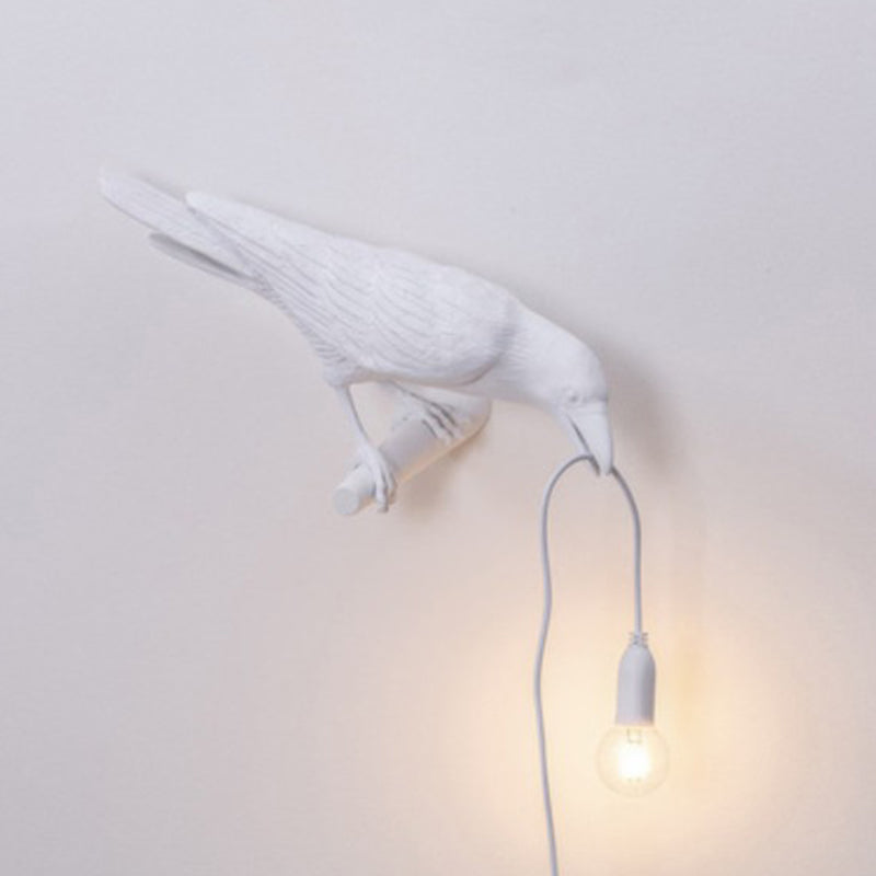 Raven Shaped Wall Sconce Lamp Artistic Resin 1 Head Wall Lighting Ideas with Exposed Bulb Design
