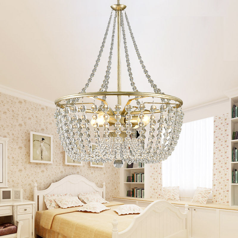 Brass Laser-Cut Empire Chandelier Nordic Crystal 4 Bulbs Pendant Light Fixture for Bedroom