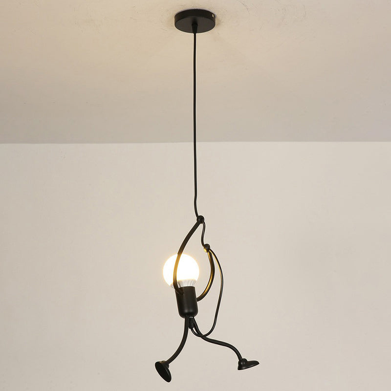 Black Small Stickman Hanging Lamp Kit Artistic 1-Light Metal Ceiling Pendant Light