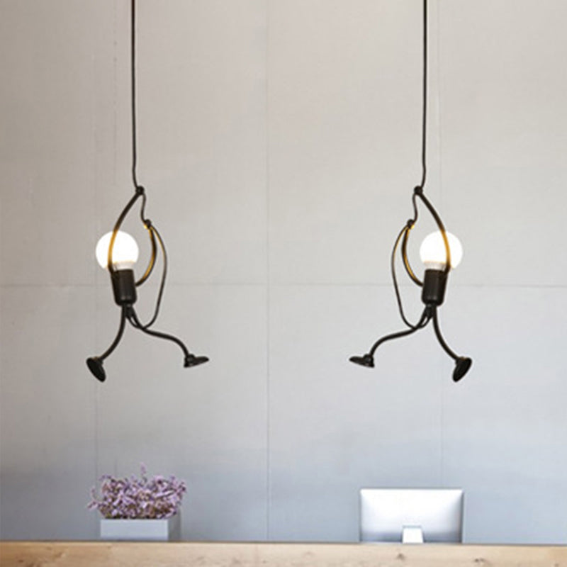 Zwart kleine stickman hangende lamp kit artistiek 1-licht metalen plafond hanglampje