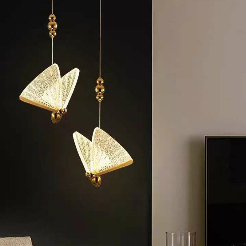 Acrylic Butterfly Suspension Lighting Art Deco LED Pendant Light Fixture for Bedroom