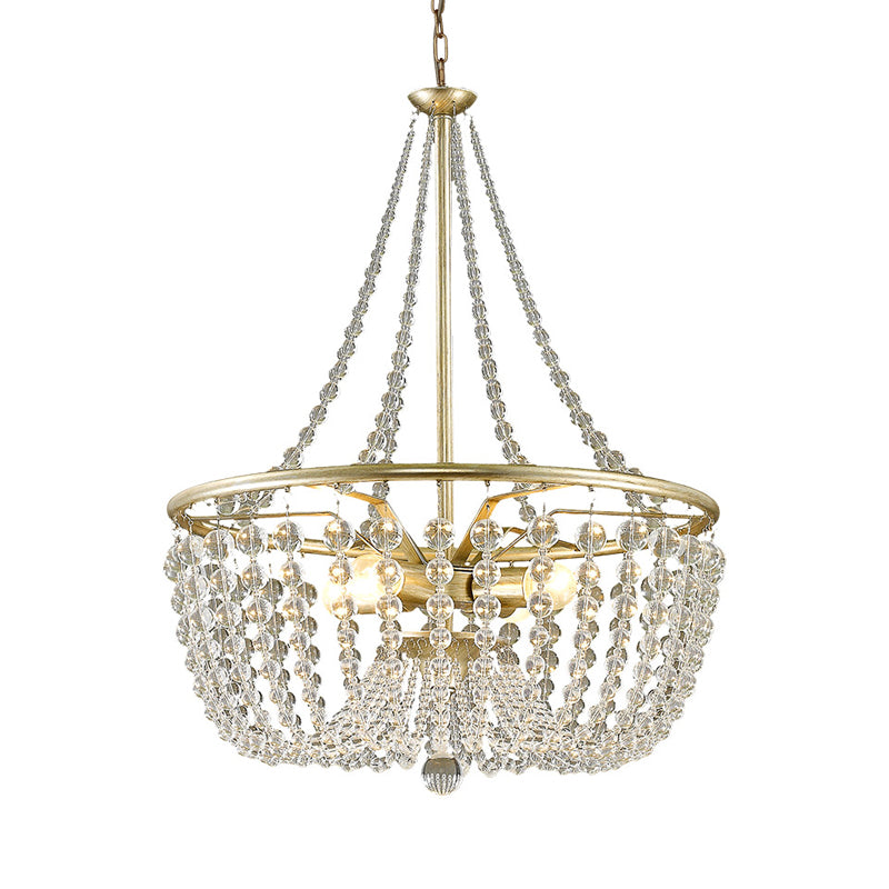 Brass Laser-Cut Empire Chandelier Nordic Crystal 4 Bulbs Pendant Light Fixture for Bedroom
