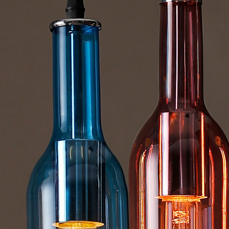 Art Deco Beer Bottle Shaped Ceiling Lighting Glass 1 Head Bistro Hanging Pendant Light