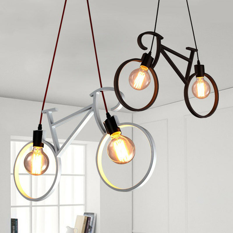 Fiets slaapkamer hanglamp licht metallic 2 bollen kunst deco gesuspendeerd verlichtingsarmatuur