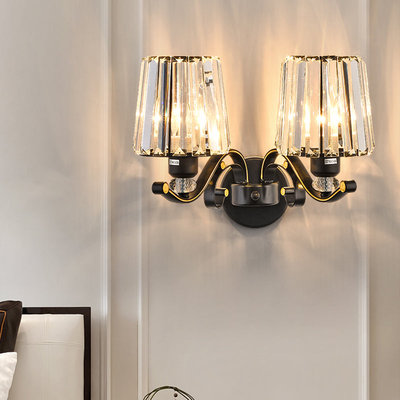 Wall Sconce Light Modern Living Room Wall Mount Lamp with Conic Crystal Shade in Black