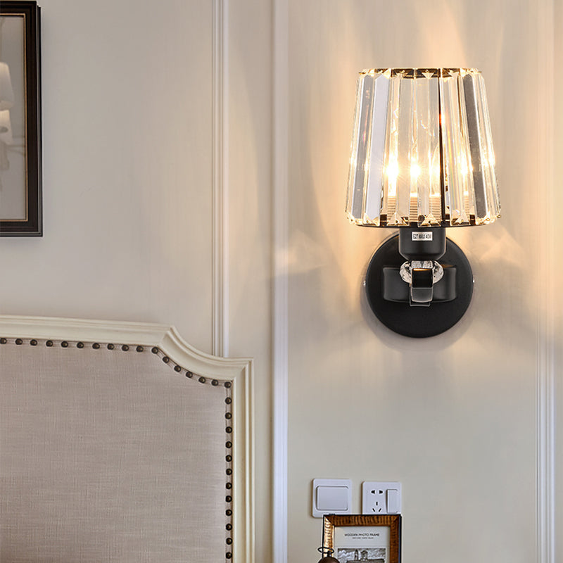 Wall Sconce Light Modern Living Room Wall Mount Lamp with Conic Crystal Shade in Black