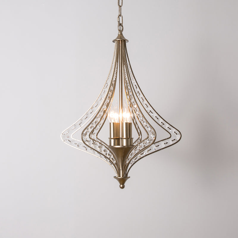 Crystal Diamond Chandelier Pendant Light Minimalist 4-Head Living Room Hanging Lamp in Silver