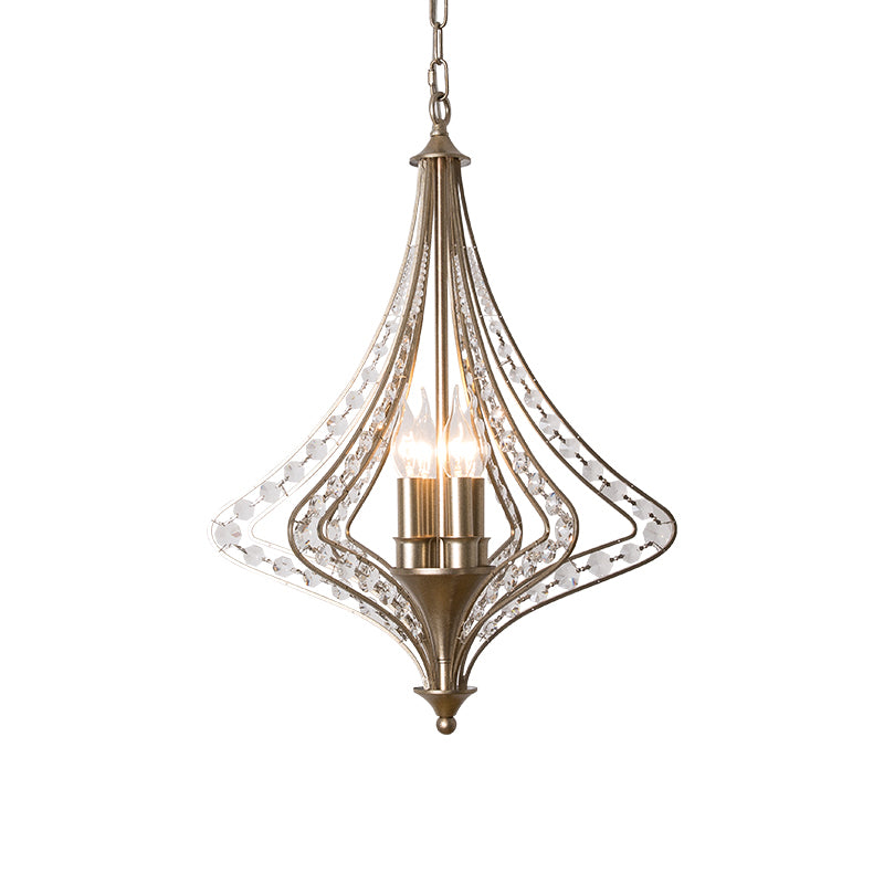 Crystal Diamond Chandelier Pendant Light Minimalist 4-Head Living Room Hanging Lamp in Silver