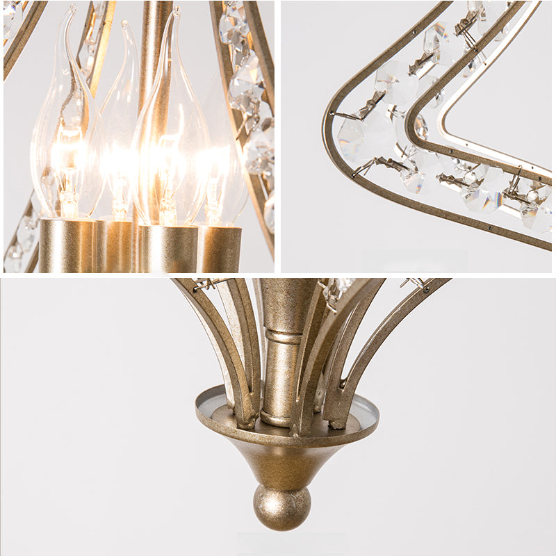 Crystal Diamond Chandelier Pendant Light Minimalist 4-Head Living Room Hanging Lamp in Silver