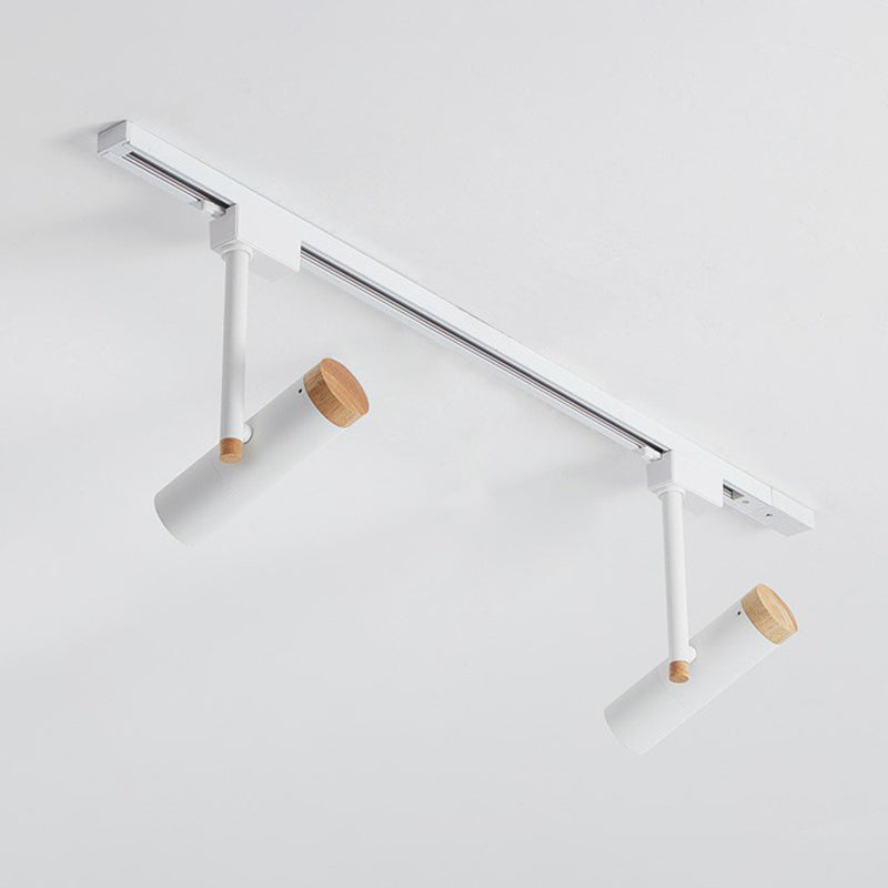 Nordic Tubular Semi Flush Mount Spotlight Metallic Living Room Track Light with Wood Cap