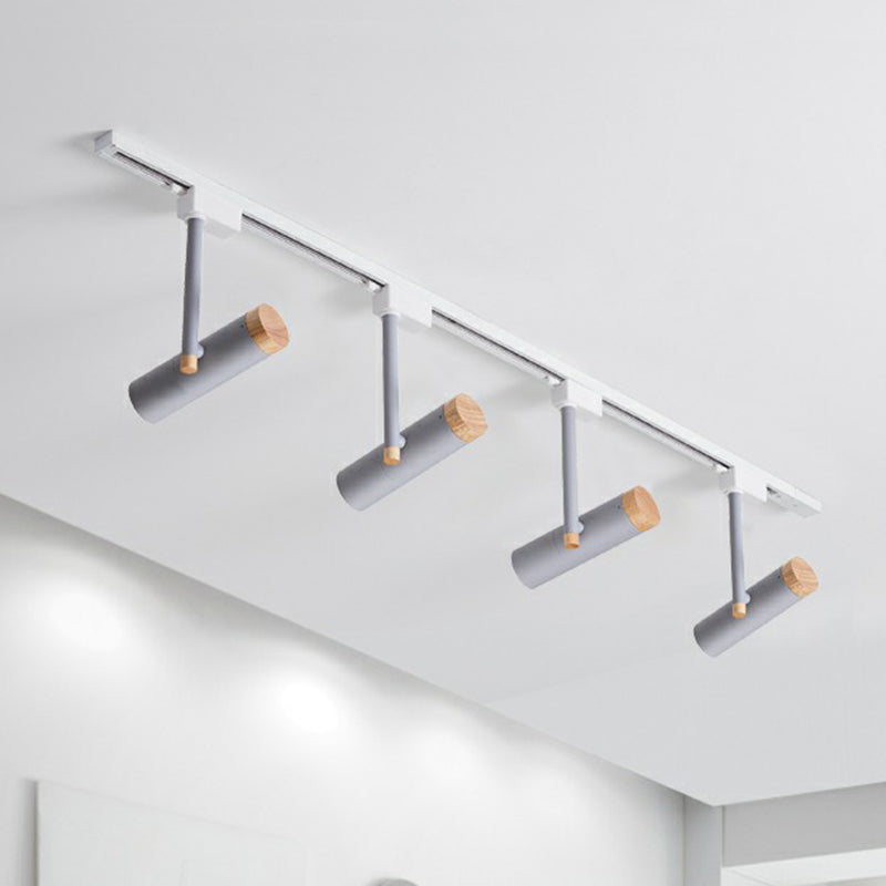 Nordic Tubular Semi Flush Mount Spotlight Metallic Living Room Track Light with Wood Cap