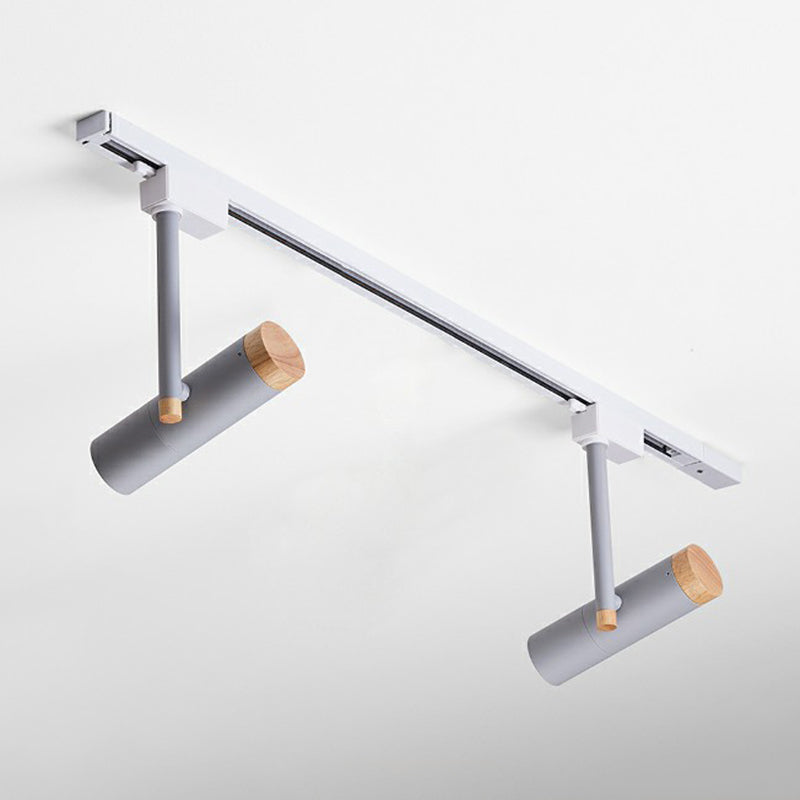 Nordic Tubular Semi Flush Mount Spotlight Metallic Living Room Track Light with Wood Cap