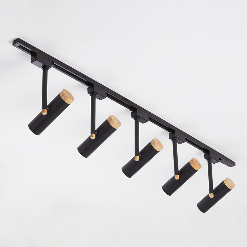 Nordic Tubular Semi Flush Mount Spotlight Metallic Living Room Track Light with Wood Cap