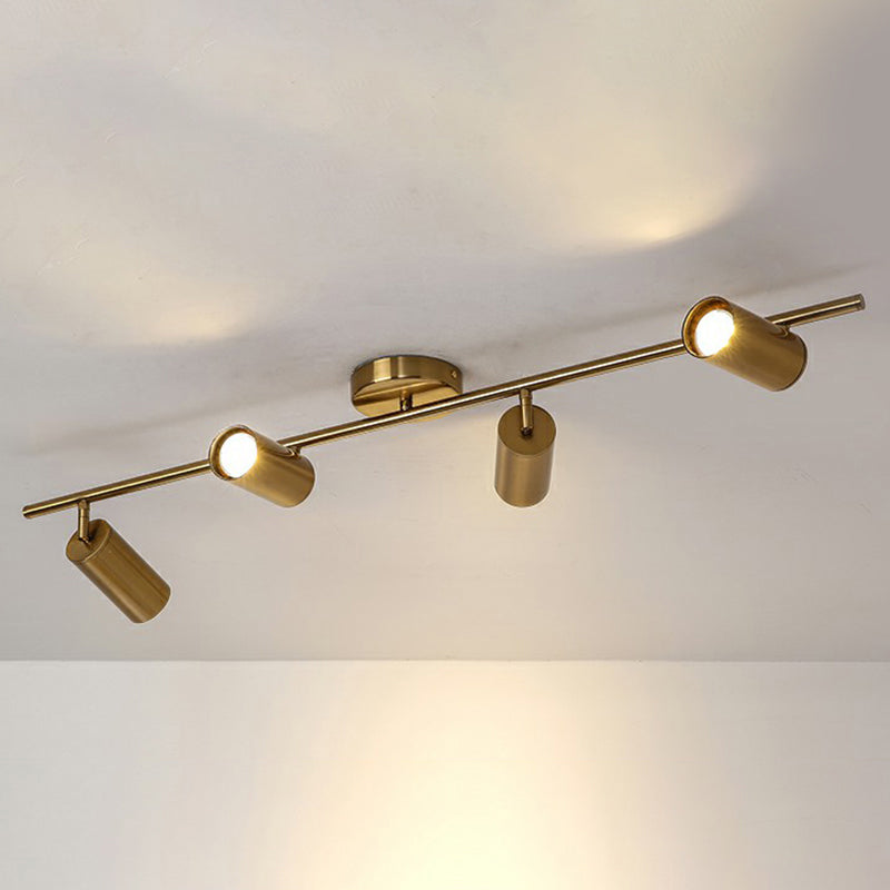 Postmodern LED Flush Mount Spotlight Gold Plated Tube Semi Flush Light with Metal Shade