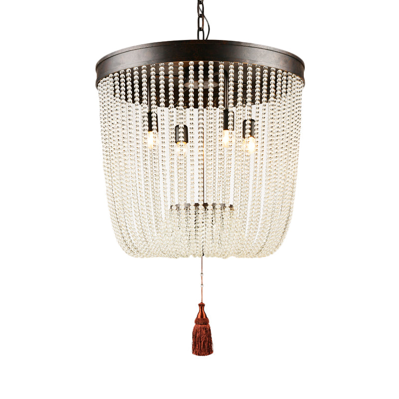 Tassel Crystal Hanging Chandelier Retro 4 Heads Black Ceiling Pendant Light for Restaurant