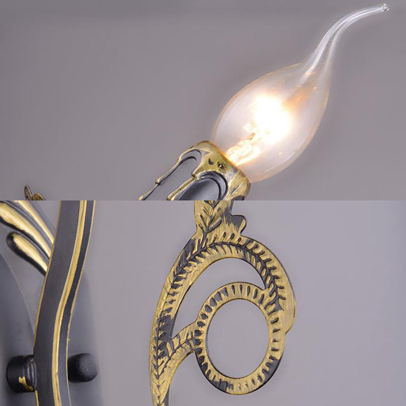 Candélabra Living Room Light Light Retro Metal 1/2-Light Black Mur Murd Mounted