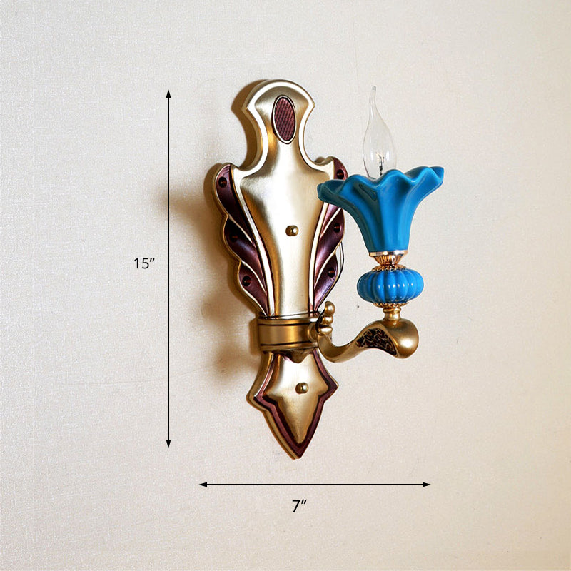 Codelabra bleu Applexion en métal classique 1/2 lumières Lights Salon Graphique Lumière avec Obelle de fleur en porcelaine