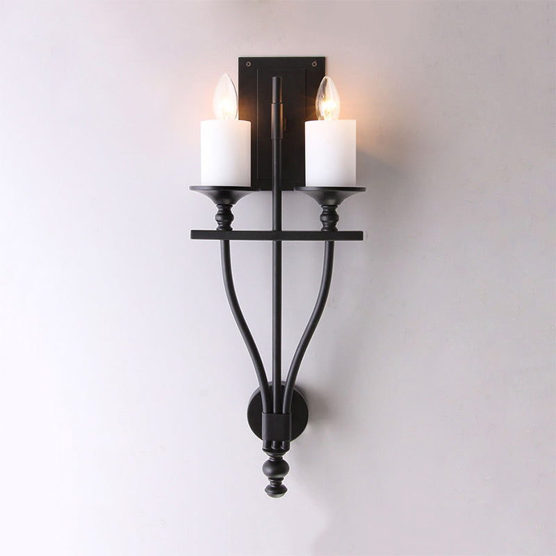 Candle Study Mur Mur Light Sconce Vintage Style Metal 2-Light Yellow / White White Wall Lampe avec une teinte en marbre