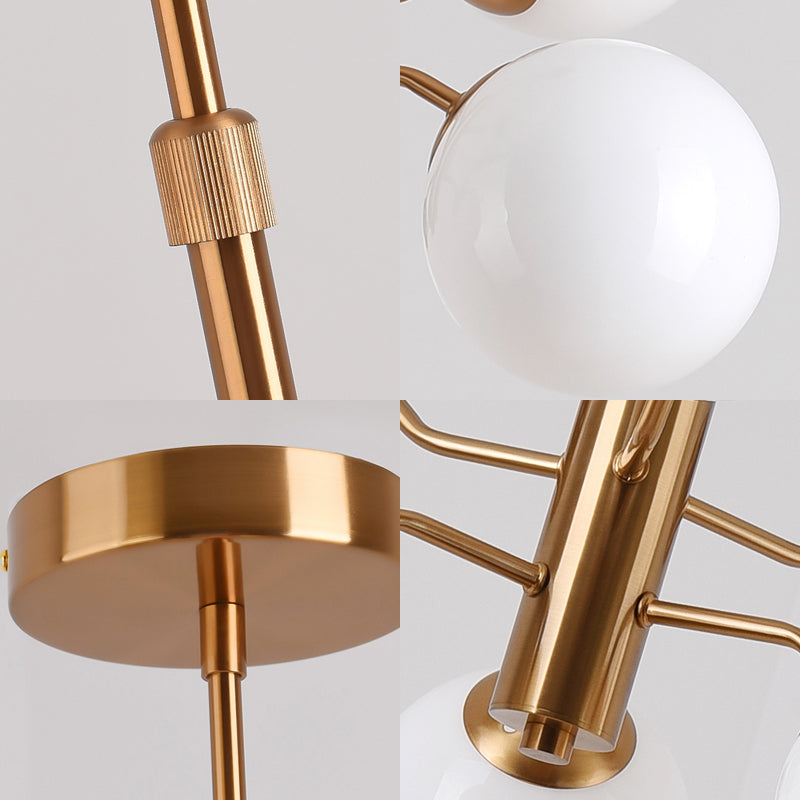 Gold Ball Anhänger Kronleuchter Moderne Multi Lichter weiße Glas LED Hängende Lampe mit Sputnik Design