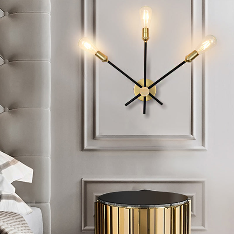 Black-Gold 2/3-Light Sconce Light Traditional Wrought Iron Exposed Bulb Wall Lamp for Bedroom
