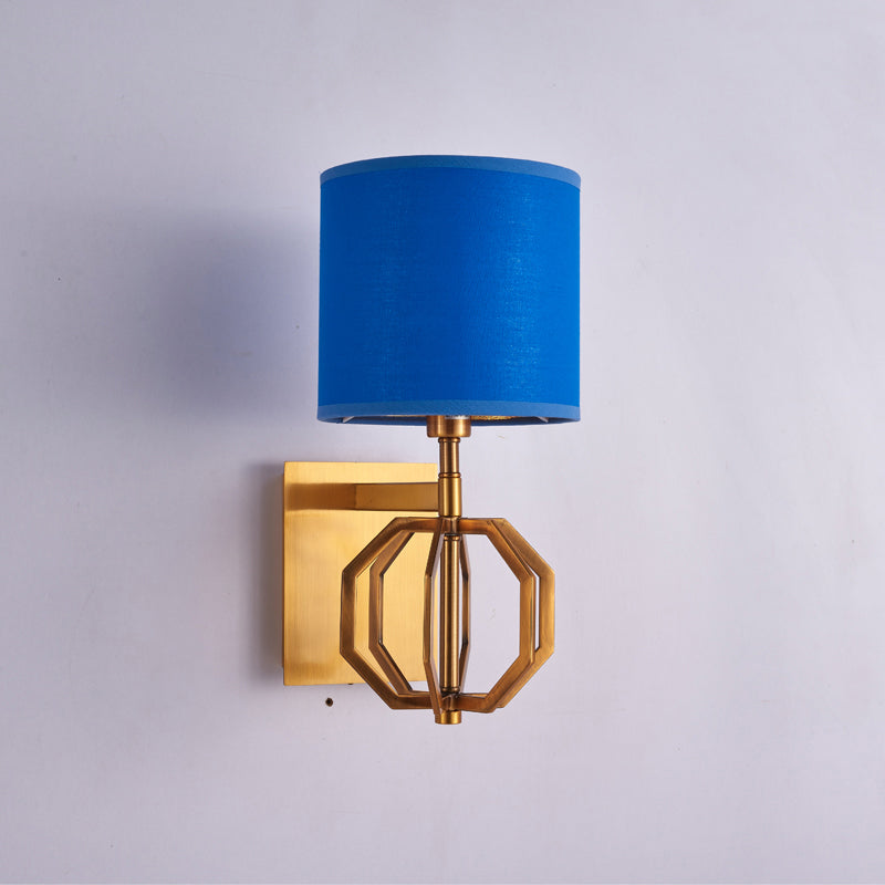 Metal Royal Blue Wall Sconce Drum 1-Light Modern Wall Mount Light Fixture with Fabric Shade for Foyer