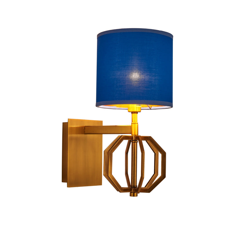 Metal Royal Blue Wall Great Drum 1-Light Modern Wall Mount Lightture avec une teinte en tissu pour le foyer