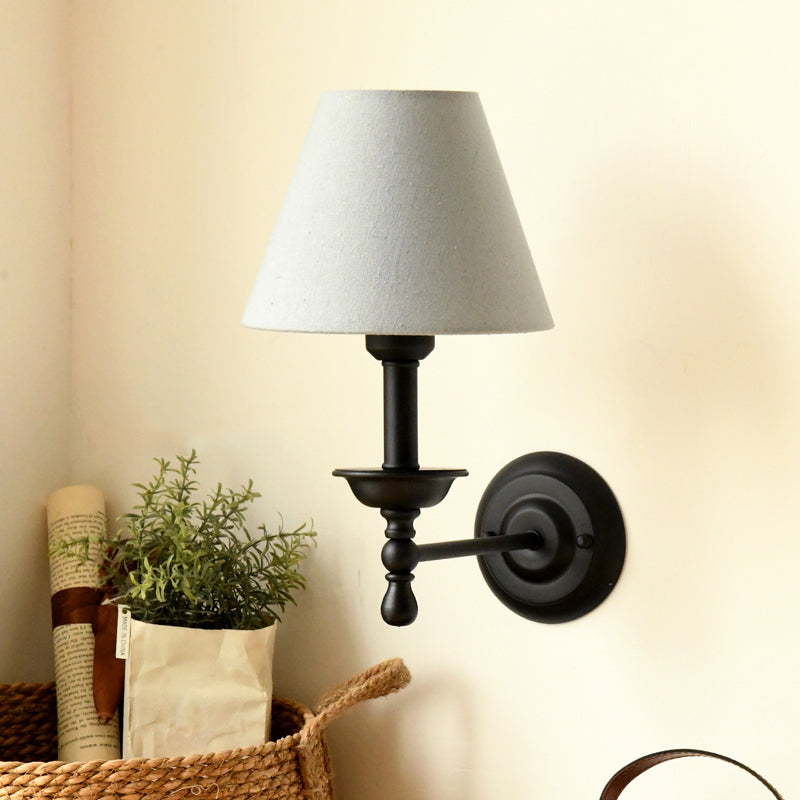 1 Light Metal Wall Light Traditional Gray-Blue/White Fabric Cone Shade Bedroom Sconce Light