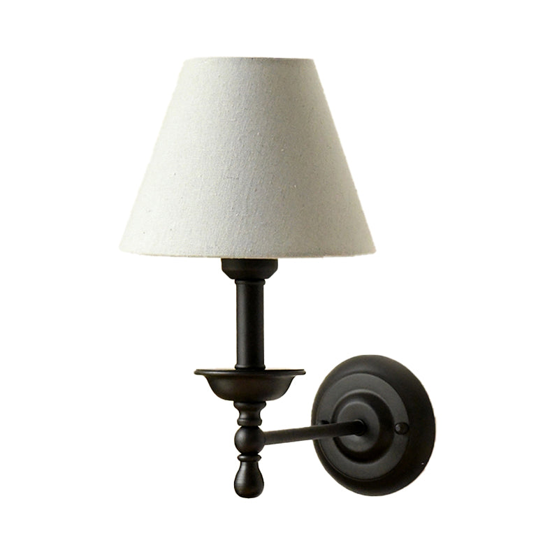 1 Light Metal Wall Light Traditional Gray-Blue/White Fabric Cone Shade Bedroom Sconce Light