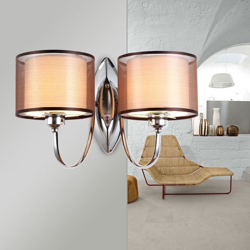 Cylindrical Fabric Shade Wall Sconce Modern 1/2-Light Hallway Sconce Light Fixture in Chrome