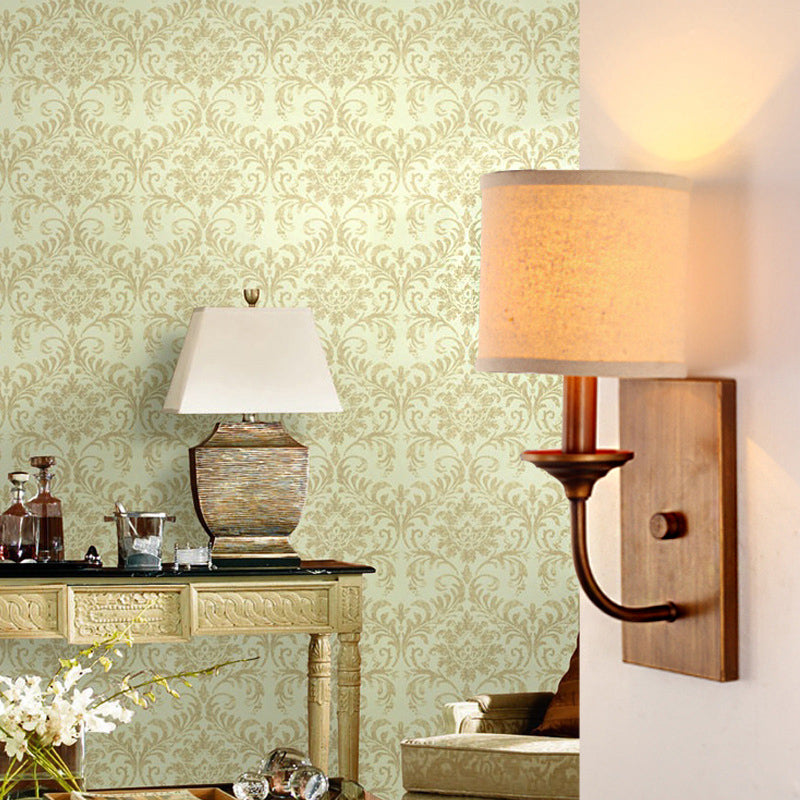 Fabric Shade Cylindrical Wall Lamp Vintage Style 1/2-Light Bedroom Wall Light Sconce in Flaxen